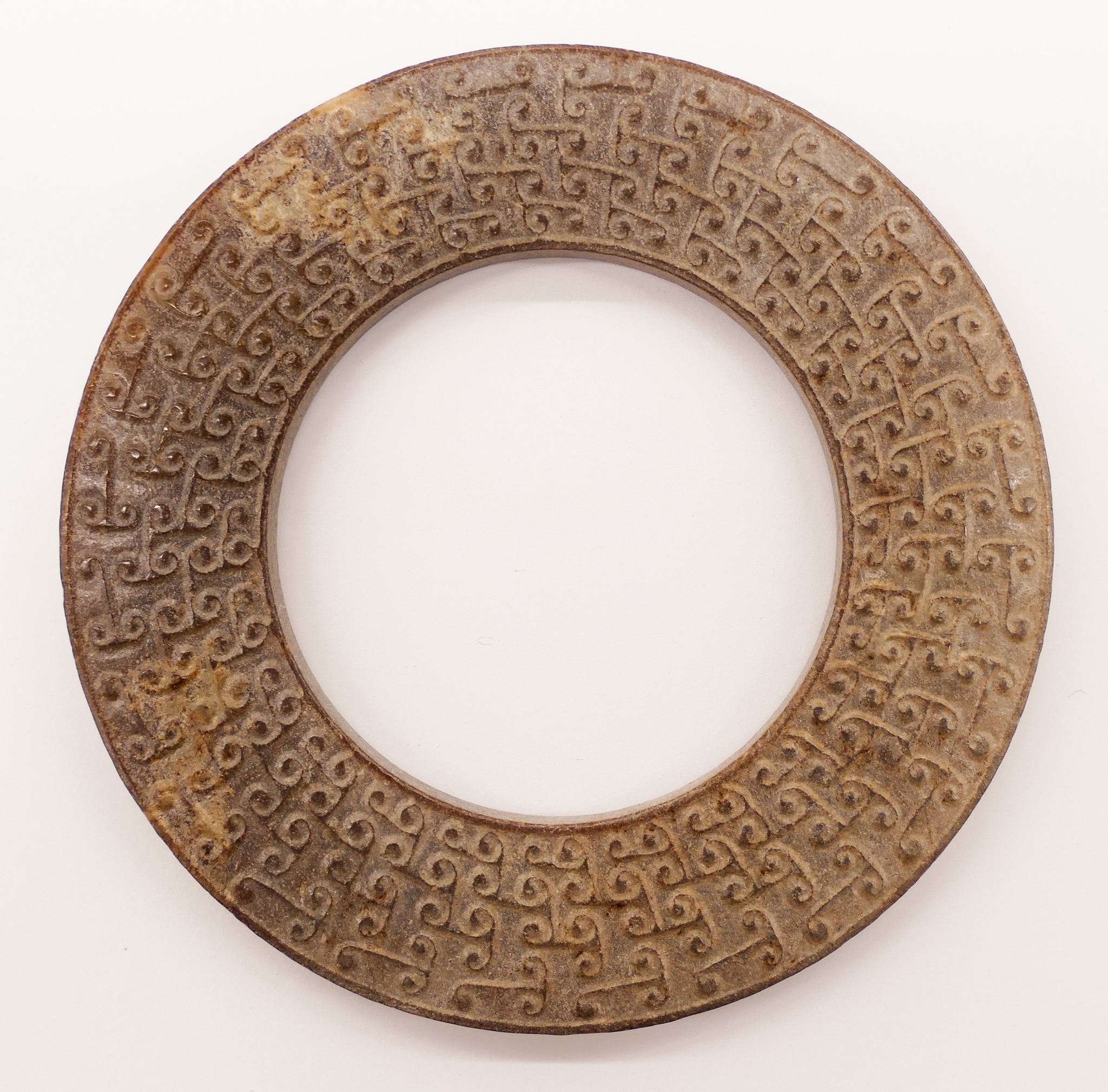 Appraisal: Chinese Archaic Jade Bi Disc '' A carved mottled grayish