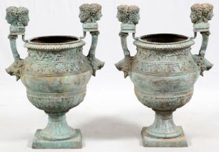 Appraisal: BRONZE GARDEN URNS AFTER THE ANTIQUE TH C PAIR BRONZE