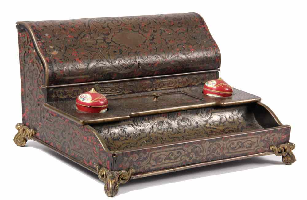 Appraisal: TORTOISESHELL INKSTAND LETTERBOX - th C French Boulle Tortoiseshell and