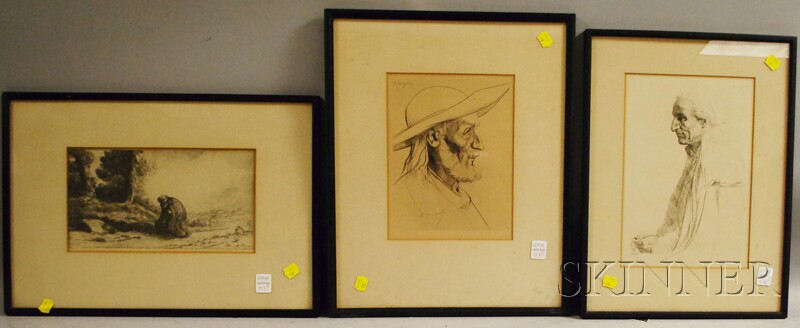 Appraisal: Alphonse Legros French - Three Framed Etchings All signed A