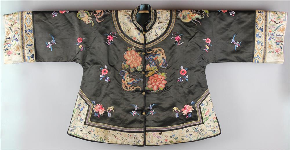 Appraisal: CHINESE SILK-EMBROIDERED SHORT SILK JACKET QING DYNASTY the jacket of