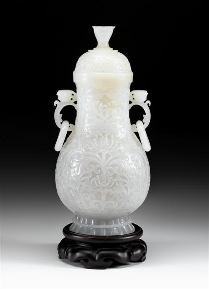 Appraisal: Chinese white jade mughal-style covered vase late Qing dynasty Of