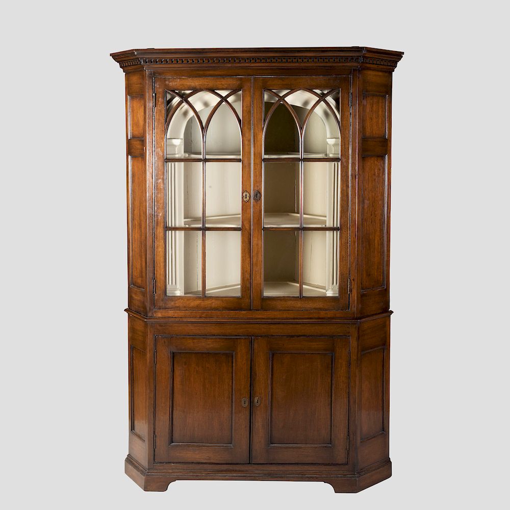 Appraisal: Chippendale Walnut Corner Cupboard In two parts with a cream