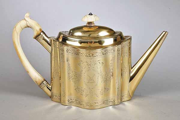 Appraisal: A George III Vermeil Teapot Peter Ann Bateman London the