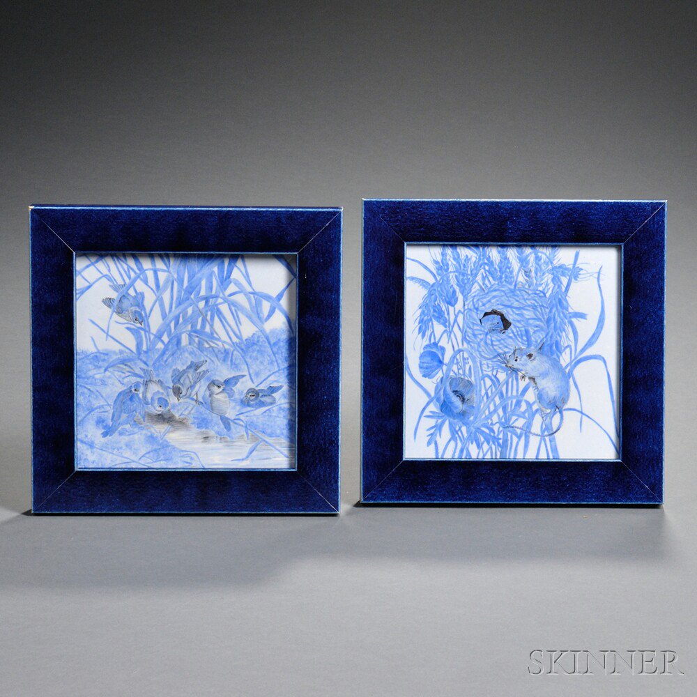 Appraisal: Two Decorated Pottery Tiles England both decorated in blue on