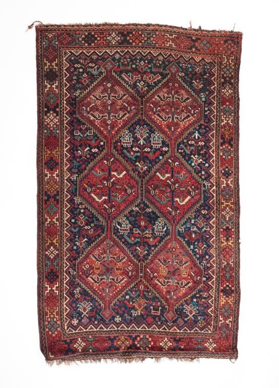 Appraisal: SOUTHWEST PERSIAN KHAMSEH FIGURAL RUG Early th century Red and