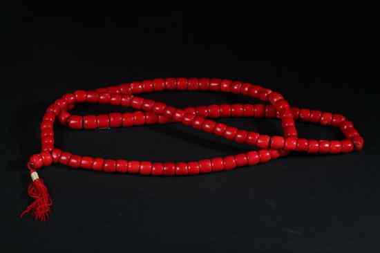 Appraisal: CHINESE RED CORAL MANDARIN NECKLACE - in long