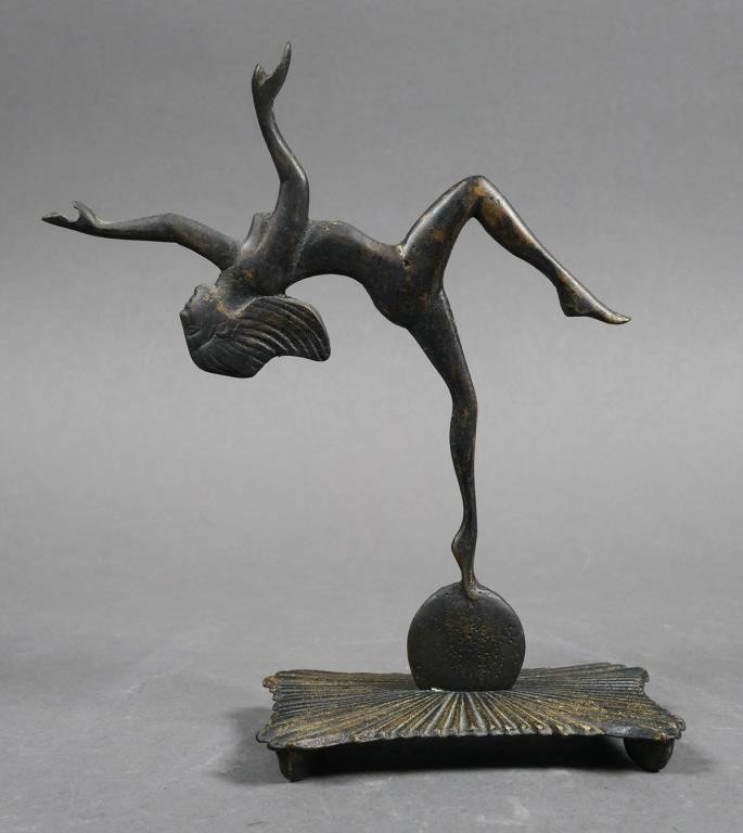 Appraisal: ART DECO METAL NUDE SCULPTUREArt Deco metal nude woman sculpture