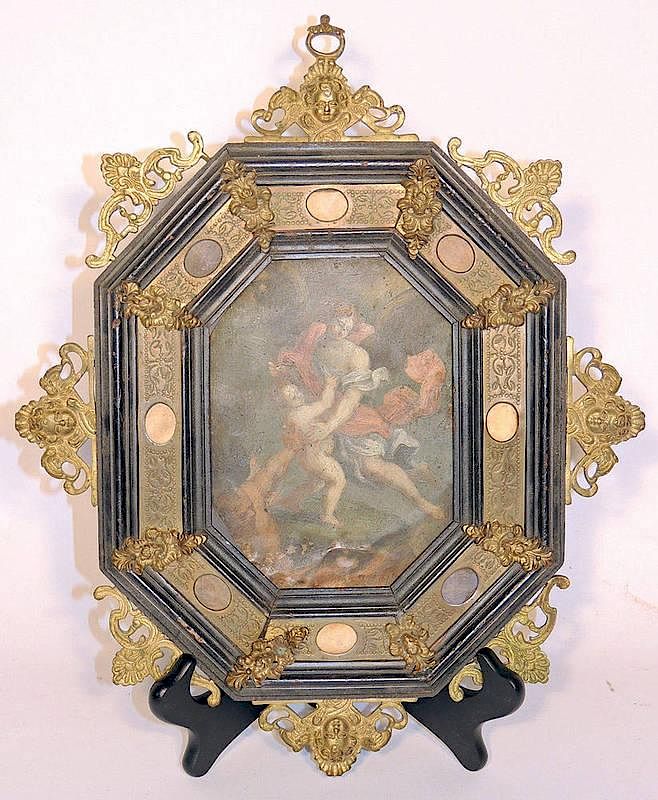 Appraisal: Hand-painted Oil on Copper Icon Depicting an angel rescuing a