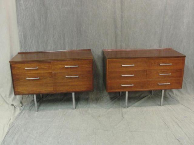 Appraisal: Pair of Midcentury Drawer End Tables with Chrome Hardware From