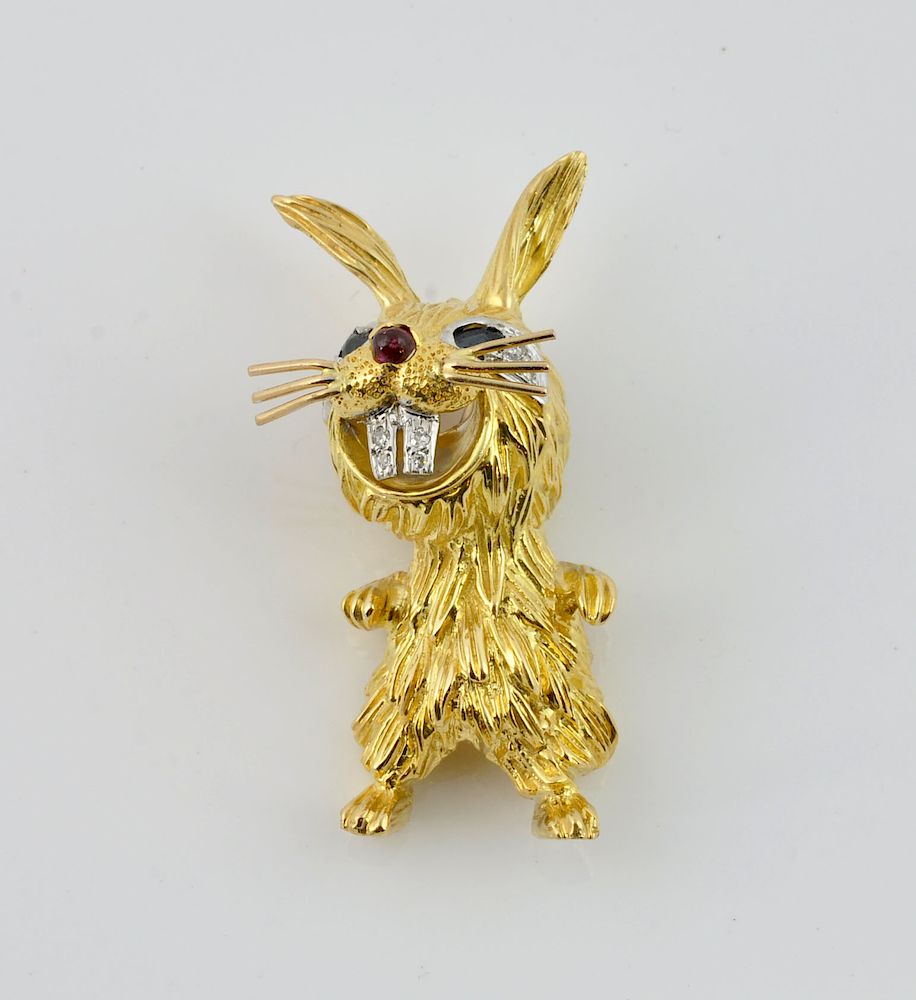 Appraisal: Kutchinsky kt Gold Diamond Ruby Bunny Pendant kt gold bunny