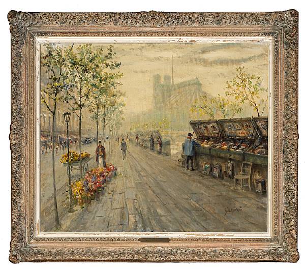 Appraisal: Paul Gagni French th century Bookstalls along the Seine Oil