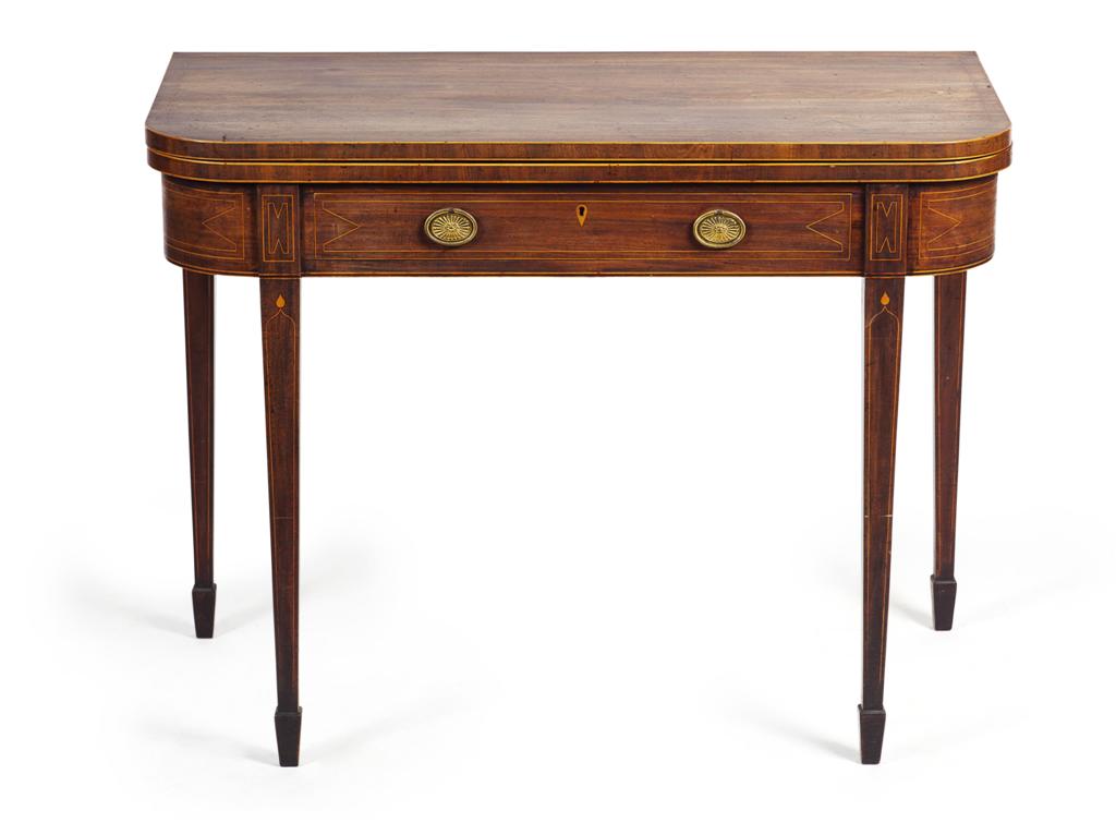 Appraisal: GEORGE III MAHOGANY AND INLAID FOLDOVER TEA TABLE LATE TH