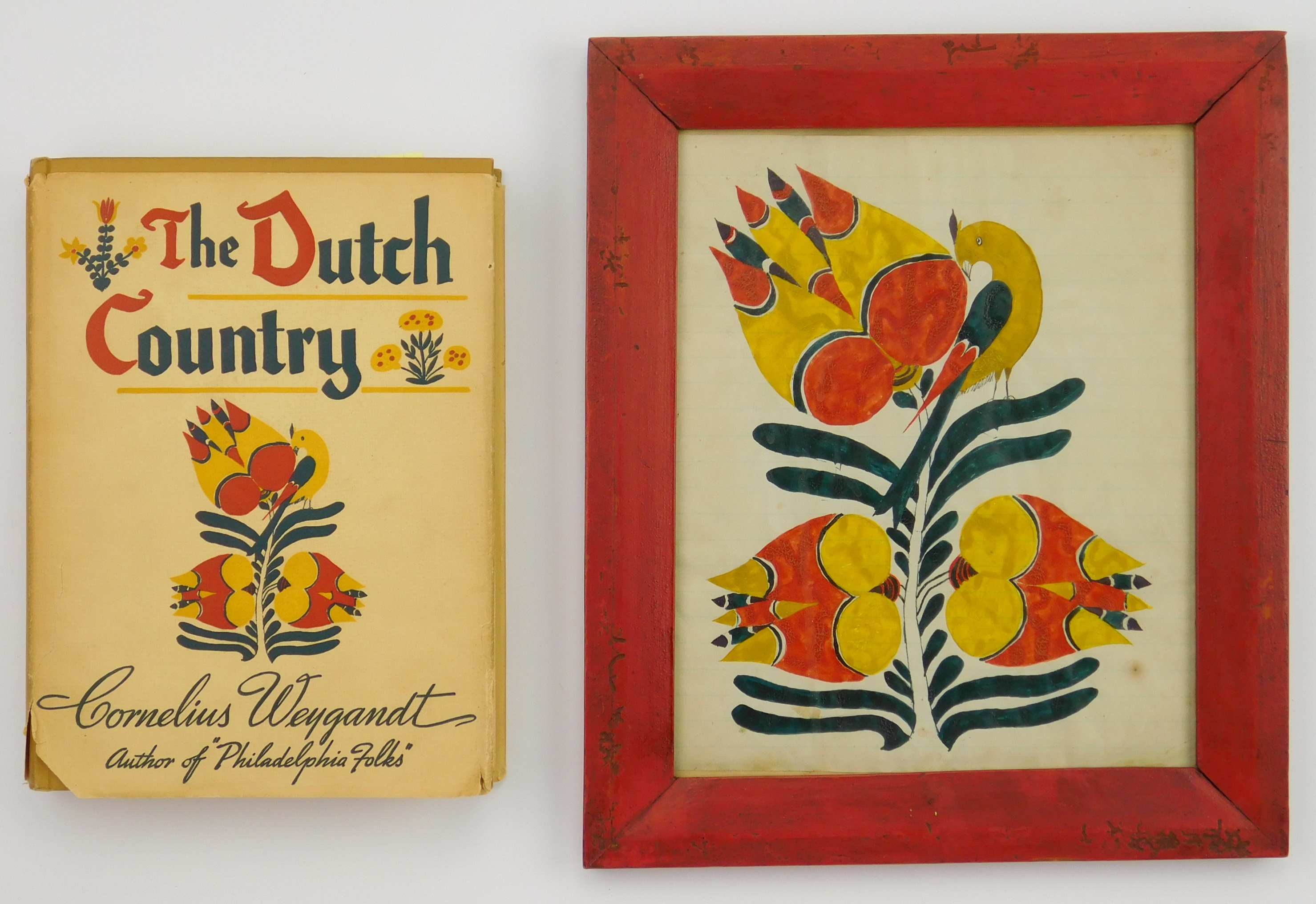 Appraisal: Pennsylvania Dutch fraktur with distelfink watercolor on paper some staining