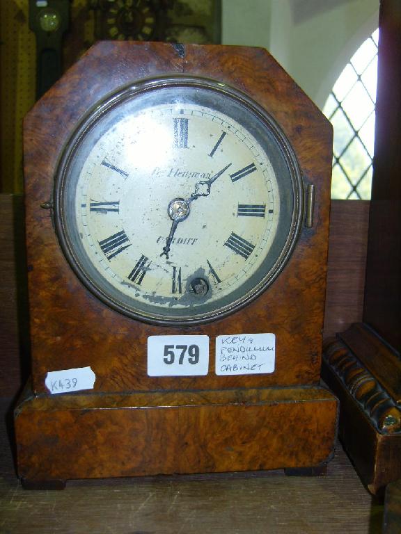 Appraisal: A small th century burr walnut mantle clock with -day