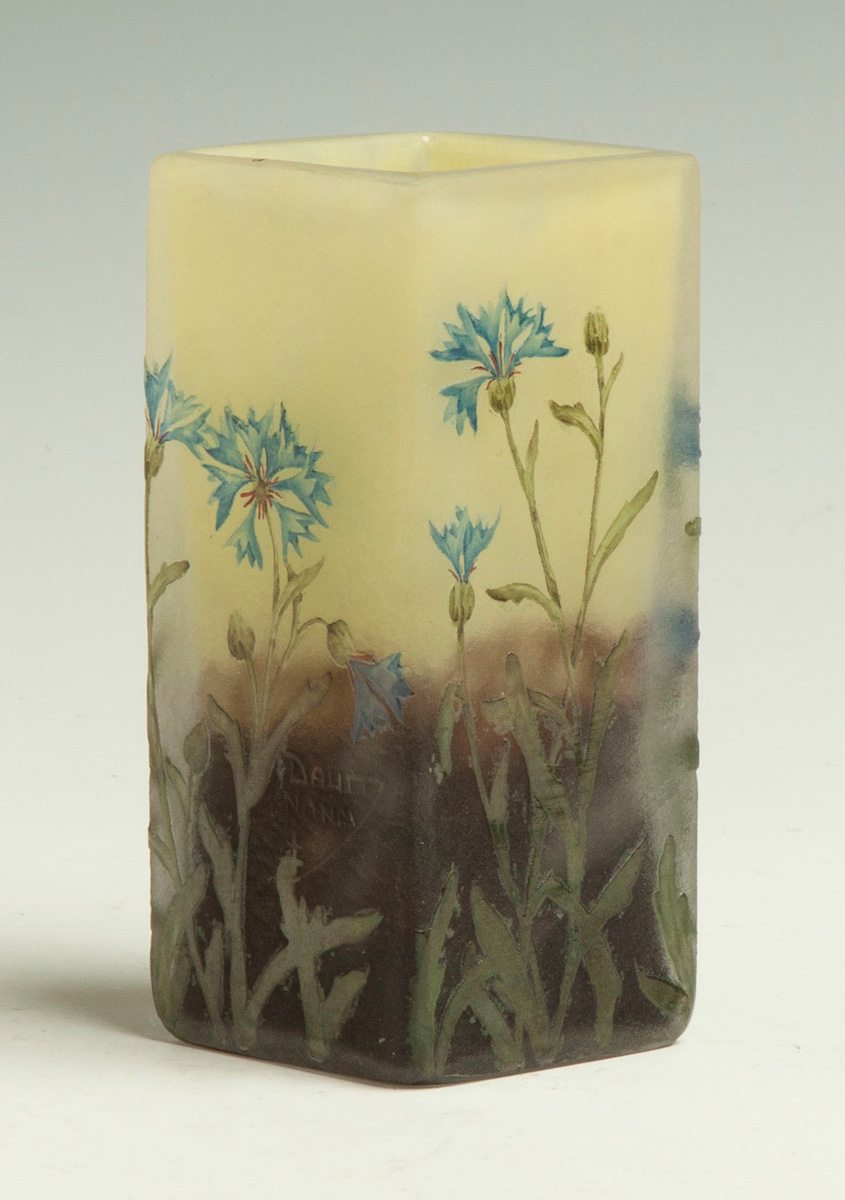 Appraisal: Daum Nancy Cameo Vase with Cornflowers Early th cent Sgn