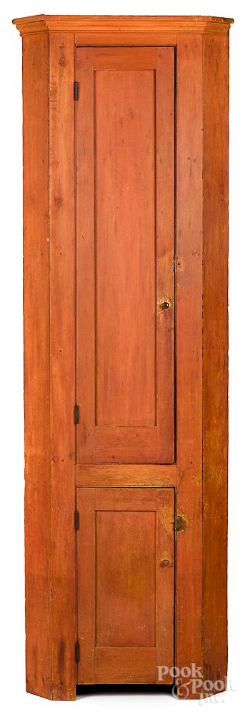 Appraisal: Pennsylvania stained pine one-piece corner cupboard Exclusive on Bidsquare Pennsylvania