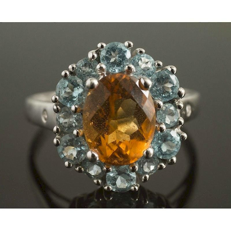 Appraisal: Citrine Blue Topaz k Ring Ladies citrine and blue topaz