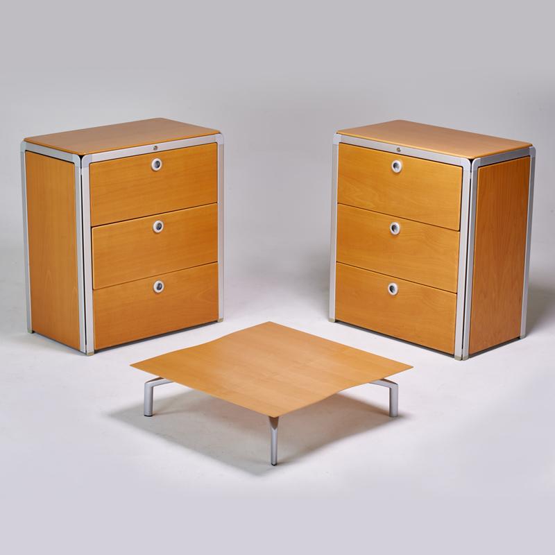 Appraisal: ARNE JACOBSEN Pair of D-Job file cabinets and low table