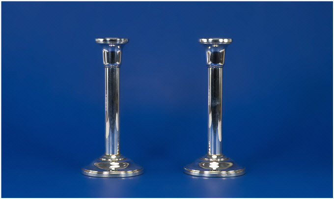 Appraisal: Pair of Silver Candlesticks Filled Hallmarked Birmingham also stamped Total