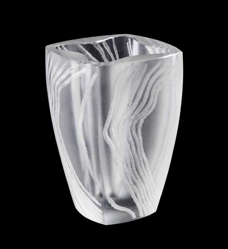 Appraisal: LALIQUE HEAVY FROSTED GLASS VASE Squared vase with abstract etched