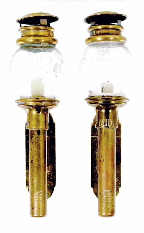 Appraisal: Pair SCNF French rail line brass peg lamps th century