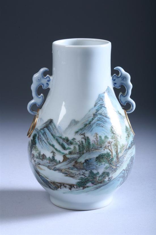 Appraisal: CHINESE FAMILLE ROSE PORCELAIN VASE Tuisi hallmark th century Mountainous