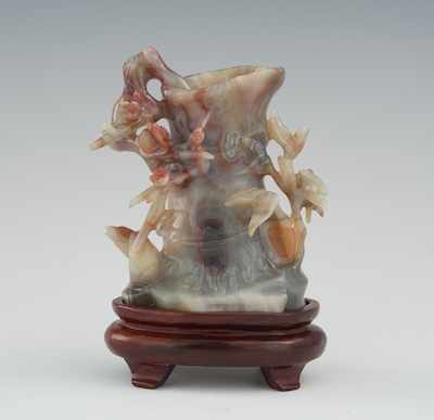 Appraisal: A Grey Pink Agate Carved Vase Chinese th Century Miniature