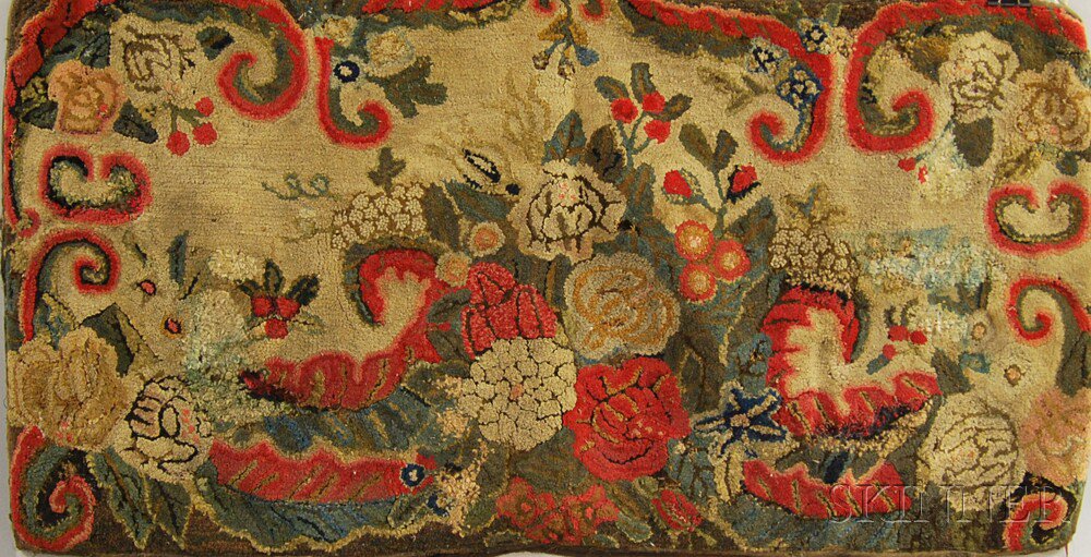 Appraisal: Floral Hooked Rug late th century the rug with scrolled