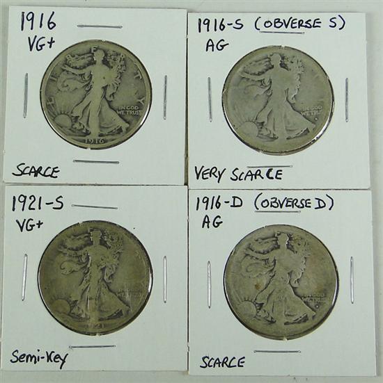 Appraisal: Four Scarce Date Walking Liberty Halves nice VG -almost Fine