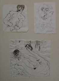 Appraisal: Brett Whiteley - Untitled ink three works framed together one