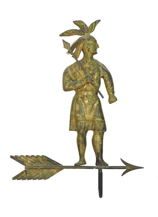 Appraisal: RARE AND IMPORTANT MASHOMOQUET INDIAN WEATHERVANE IN GILDED COPPER Th