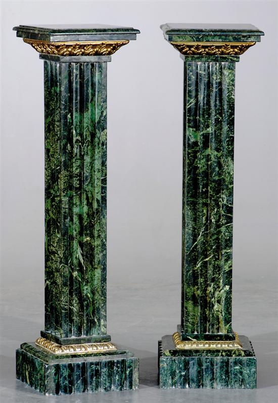 Appraisal: Pair Classical style green marble pedestals square molded top over