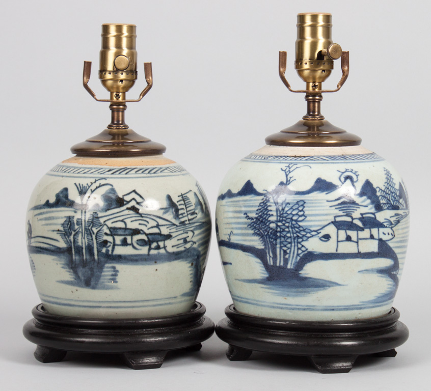 Appraisal: Pair of Chinese Export porcelain ginger jar lamps late th