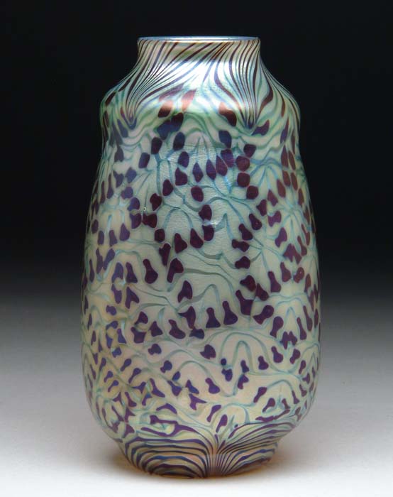 Appraisal: TIFFANY STUDIOS DECORATED VASE Beautifully decorated Tiffany vase has brown