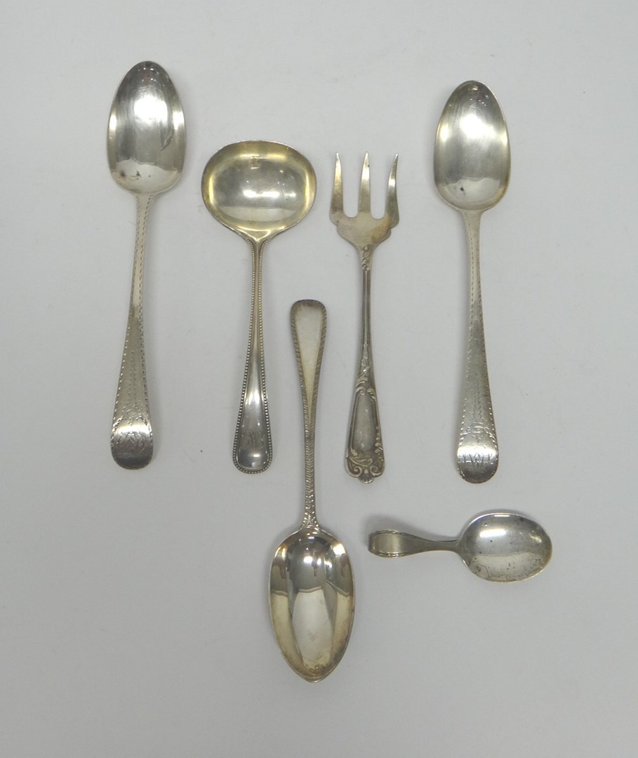 Appraisal: Silver flatware comprising two similar Old English pattern tablespoons with