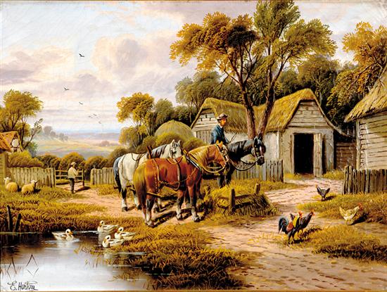 Appraisal: E Horton Continental British late th early th century FARMYARD