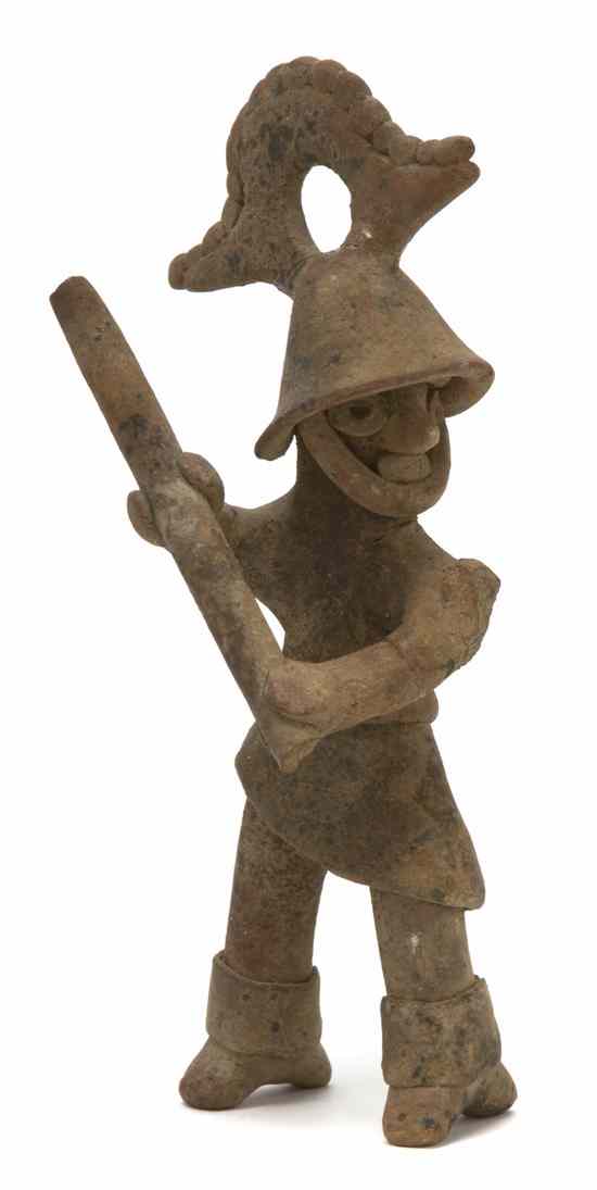 Appraisal: A Nayarit Ceramic Figure of a Warrior wearing a hat