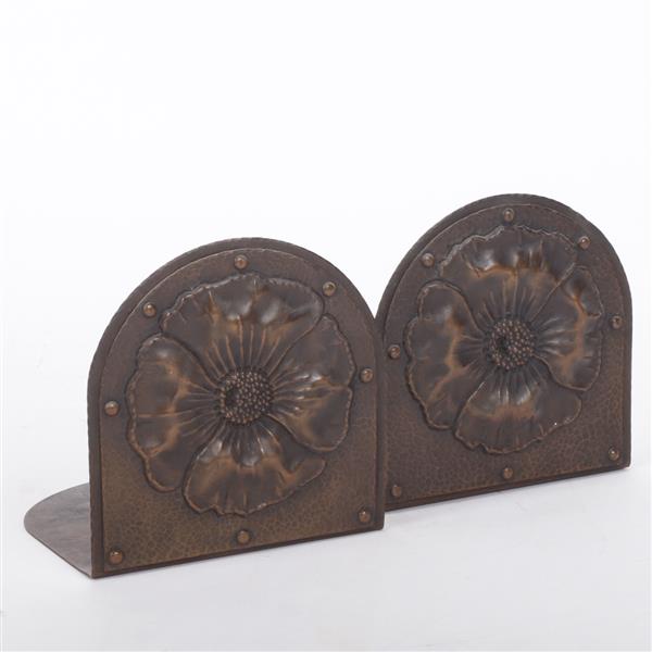 Appraisal: Pair of Roycroft Arts Crafts hammered copper bookends with poppy