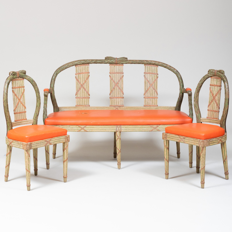 Appraisal: SUITE OF ITALIAN PAINTED AND PARCEL-GILT SEAT FURNITURE Three with