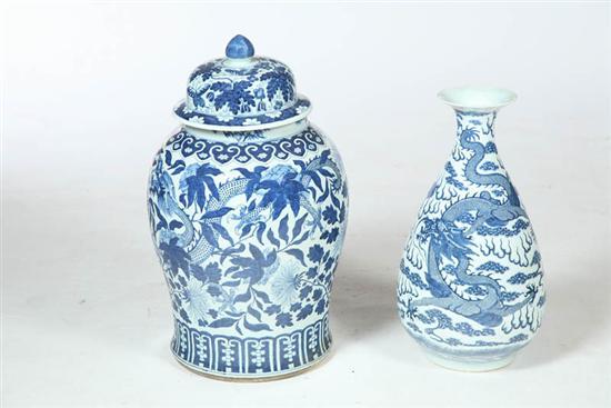 Appraisal: TWO PORCELAIN VASES China th century Hand decorated in blue