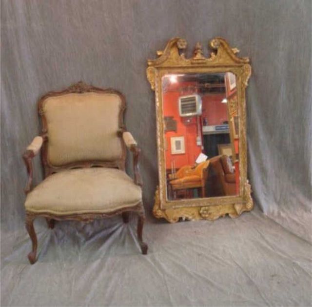 Appraisal: Giltwood mirror as is along w Louis XV style arm