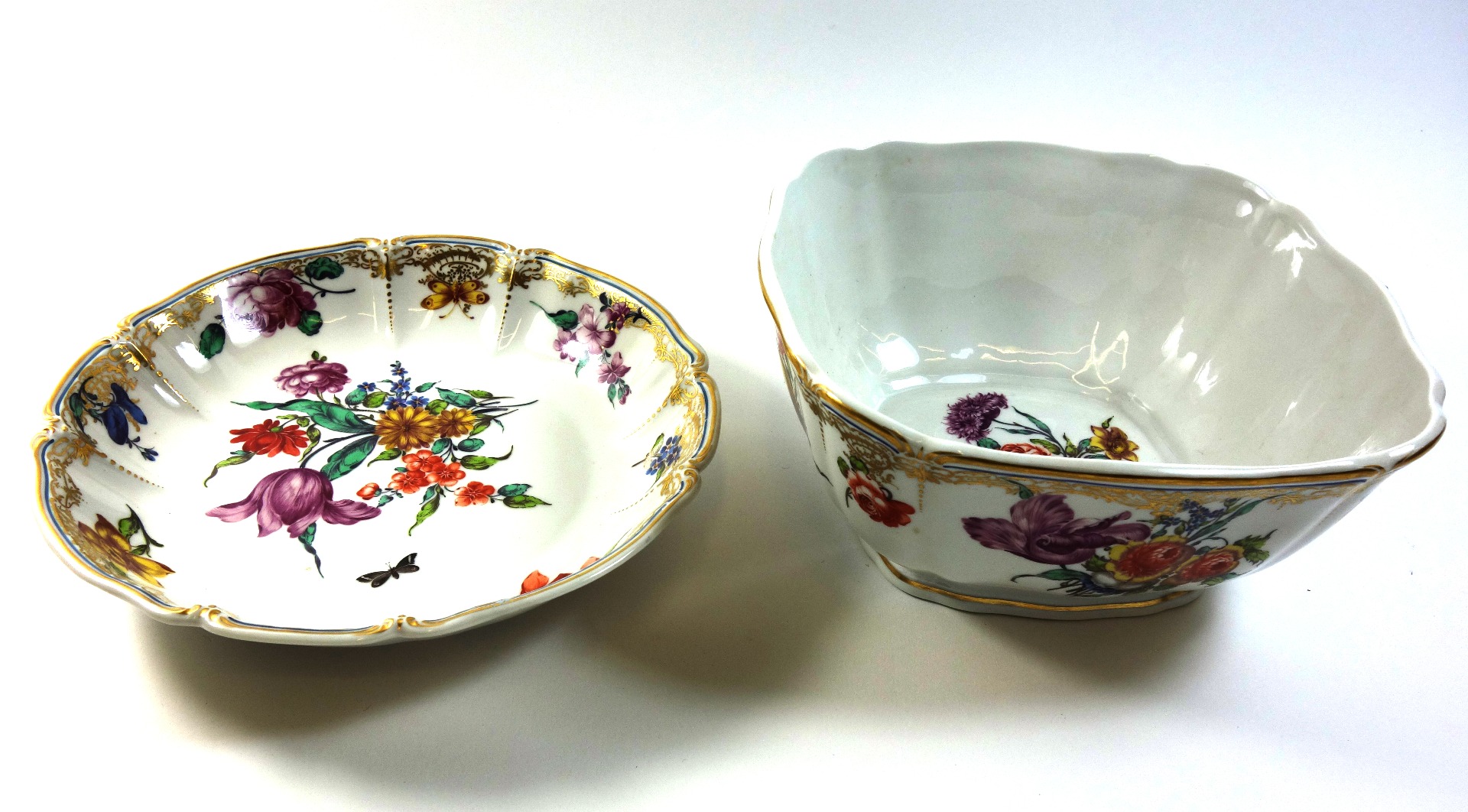 Appraisal: A Nymphenburg porcelain shaped square bowl painted with Deutsche Blumen