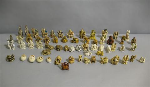 Appraisal: EXTENSIVE COLLECTION OF JAPANESE NETSUKE Including four models of eggs