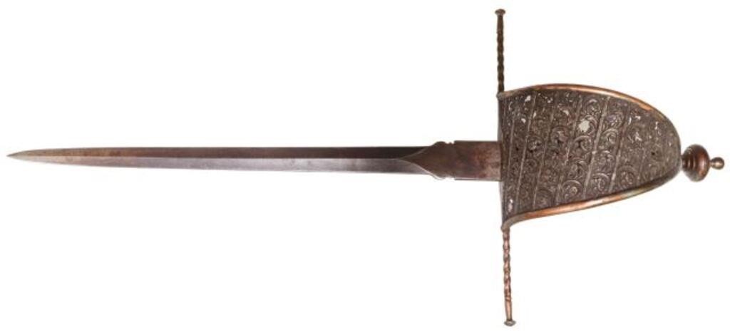 Appraisal: Parrying left hand dagger having an unmarked blade copper cross