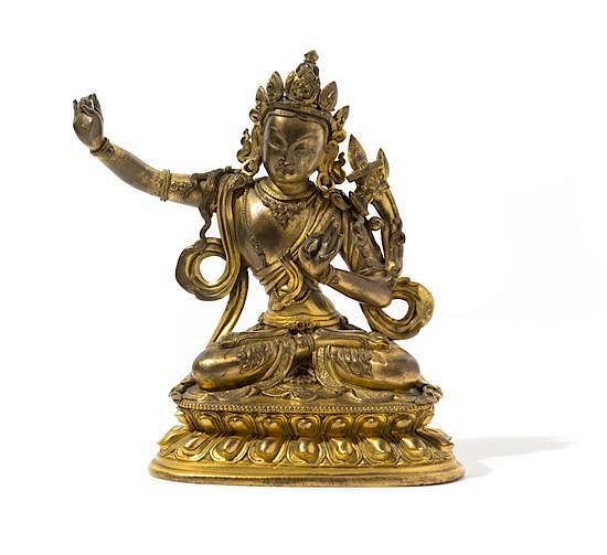 Appraisal: A Sino-Tibetan Gilt Bronze Figure of a Buddhist Deity Height