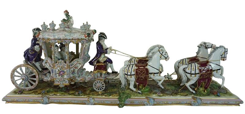 Appraisal: Large Dresden Porcelain Carriage Group Large Dresden Porcelain Carriage Group