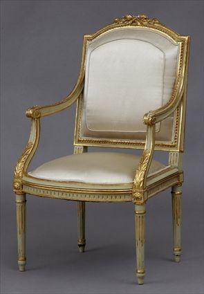 Appraisal: LOUIS XVI-STYLE CARVED PAINTED AND PARCEL-GILT FAUTEUIL A LA REINE