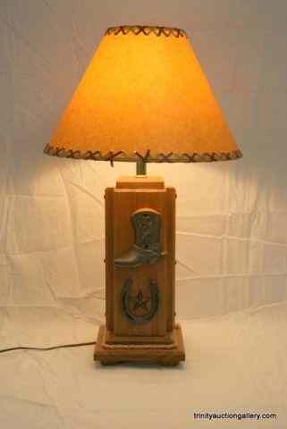 Appraisal: Cowboy Western Theme Table Lamp w Original ShadeThis is for