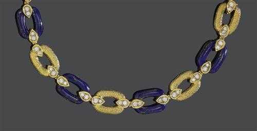 Appraisal: DIAMOND LAPIS LAZULI AND GOLD BRACELET VAN CLEEF ARPELS s